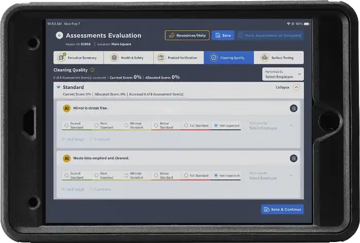 Tablet showing Optisolve SAVI assessment evaluation